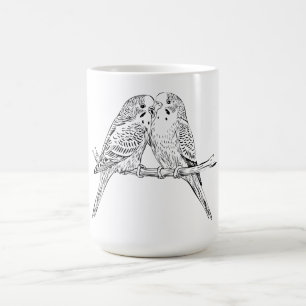 Black and white Two Budgies Perched Together Coffee Mug