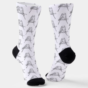 Black and white Two Budgies Perched Together Socks