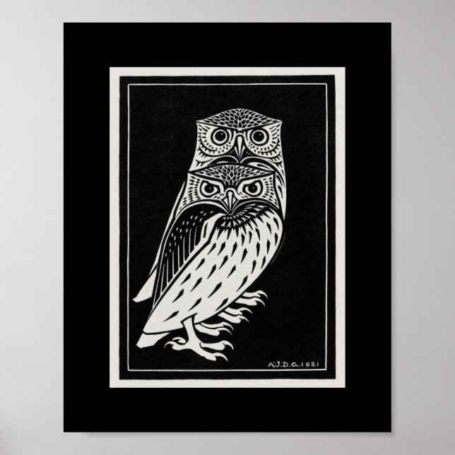 Black and White Two owls by Julie de Graag Poster (Front)