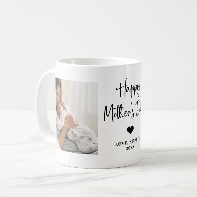 Black and White | Two Photo Happy Mother's Day Coffee Mug (Front Left)