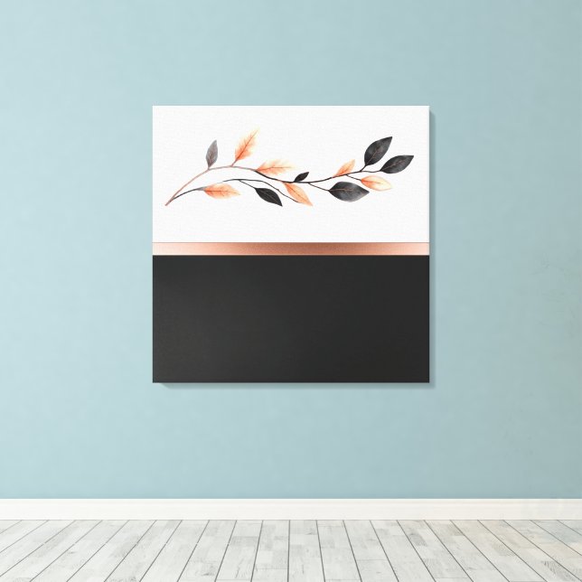 Black and White Two Tone with Leaf Design Canvas Print (Insitu(Wood Floor))