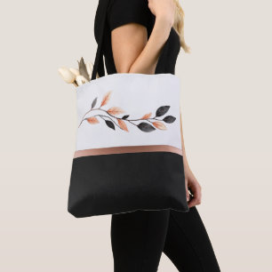 Black and White Two Tone with Leaf Design Tote Bag