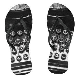 Black and White Typewriter Flip Flops