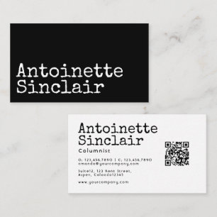 Black and White Typewriter Typography QR Code Business Card