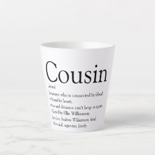 Black and White Typographic Cousin Definition Latte Mug