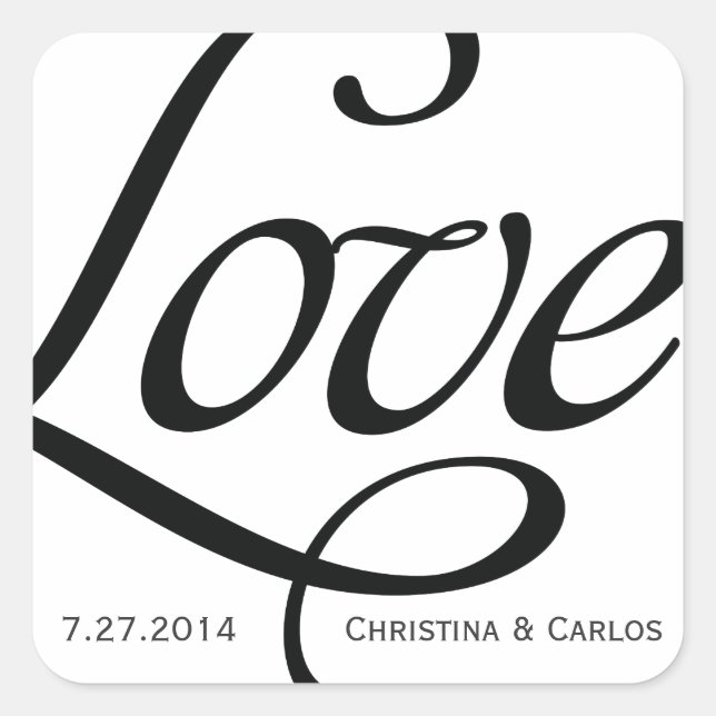 Black and White Typographic Love Sticker (Front)
