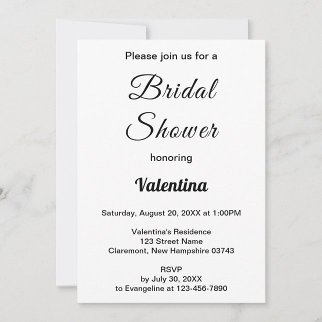 Black and White Typography Bridal Shower Invitation (Front)