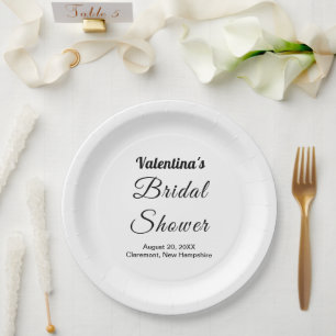 Black and White Typography Bridal Shower Paper Plate
