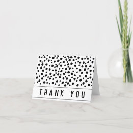 Black and White Typography Dalmatian Dots Pattern Thank You Card