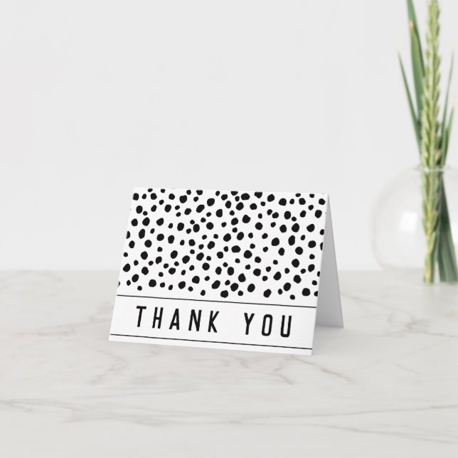 Black and White Typography Dalmatian Dots Pattern  Thank You Card (Front)