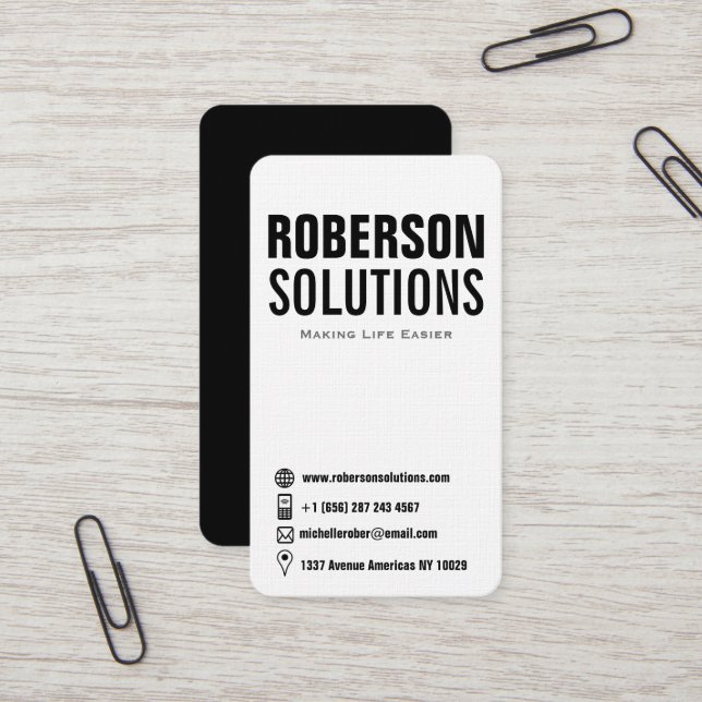Black and white typography double sided icons business card (Front/Back In Situ)