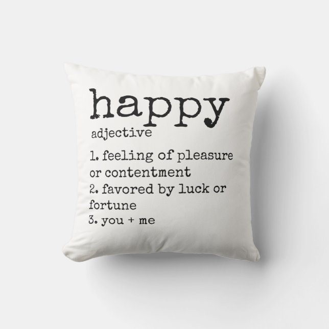 Black and White Typography Happy Pillow (Front)