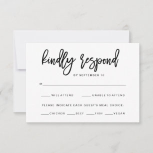Black and White Typography Meal Choice RSVP Card