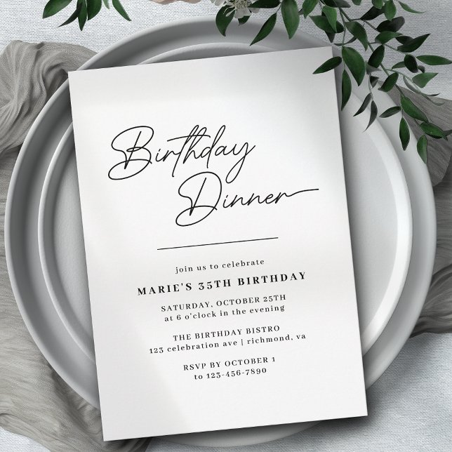 Black and White Typography Modern Birthday Dinner Invitation (Creator Uploaded)