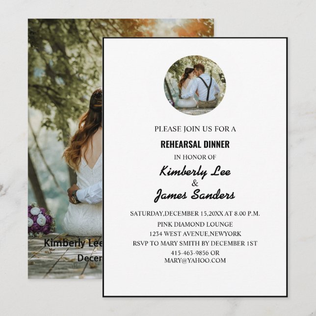 Black And White Typography Photo Rehearsal Dinner Invitation (Front/Back)