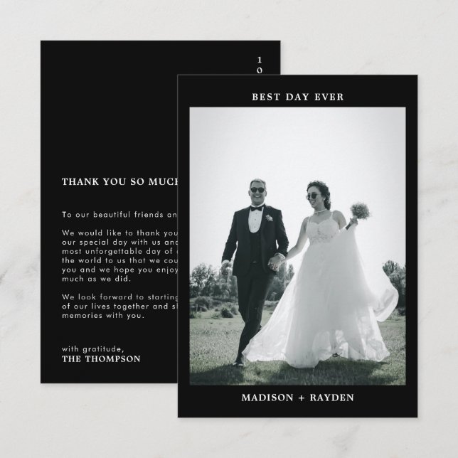 Black and White Typography Photo Wedding Thank You Card (Front/Back)