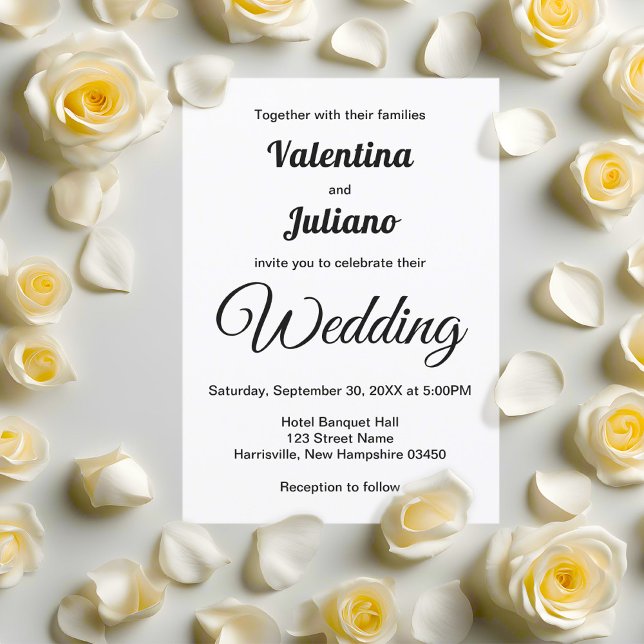 Black and White Typography Wedding Invitation (Black and white plain text wedding invitation)