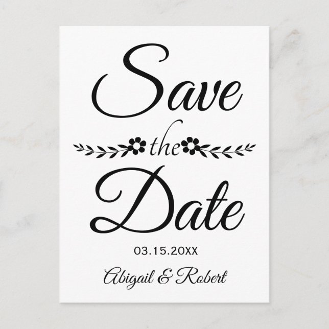 Black and white typography wedding Save the Date Announcement Postcard (Front)