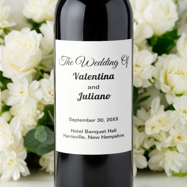 Black and White Typography Wedding Wine Label (Typography style black and white wedding wine bottle label)