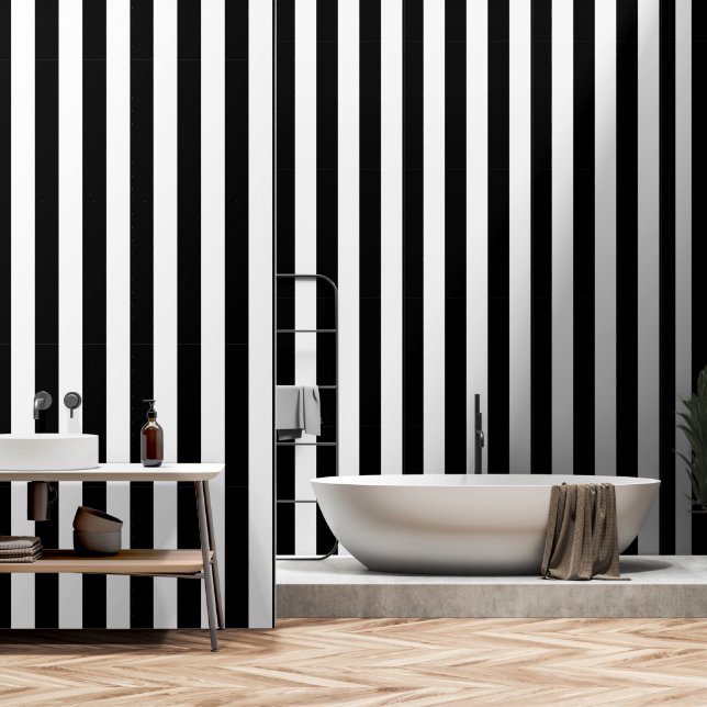 Black And White Ultra Wide 4 Inch Stripe Wallpaper (Bathroom)