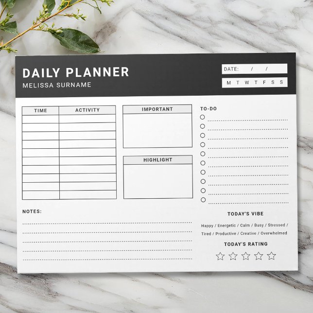 Black And White Undated Daily Planner To Do List Notepad (Creator Uploaded)