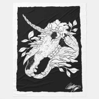 Black and white unicorn skull  fleece blanket