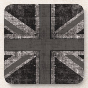 Black and white Union Jack grunge coaster