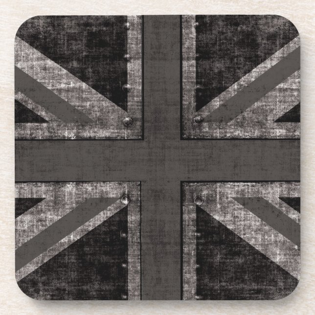 Black and white Union Jack grunge coaster (Front)