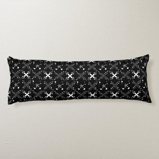 Black and White Unique Abstract Floral Pattern Body Cushion (Back)