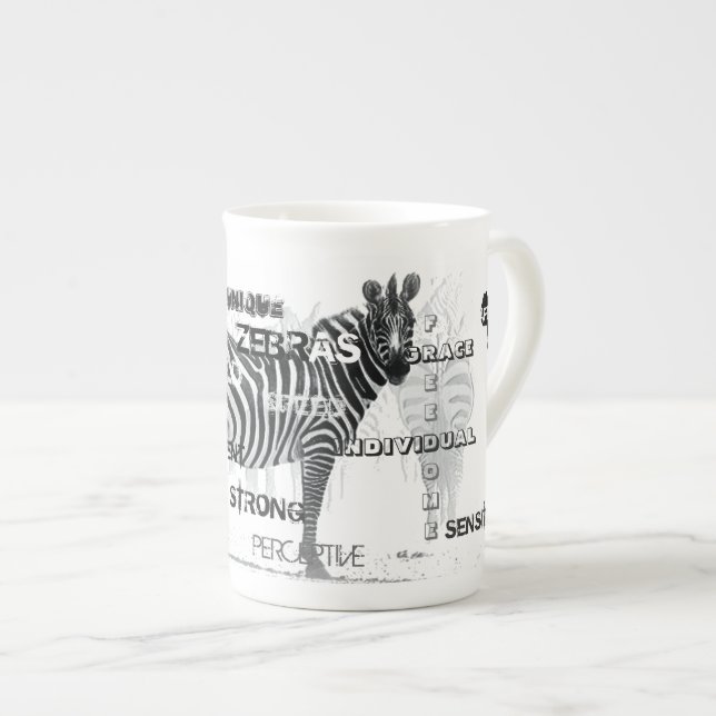 Black and White Unique Zebras Typography Bone China Mug (Front Right)