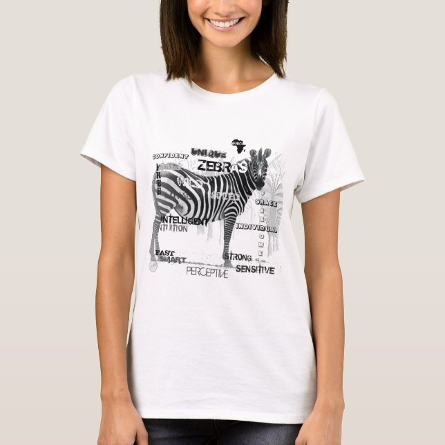 Black and White Unique Zebras Typography T-Shirt (Front)