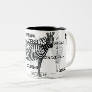 Black and White Unique Zebras Typography Two-Tone Coffee Mug