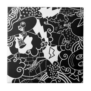 Black and White Urban Graffiti pattern Tile