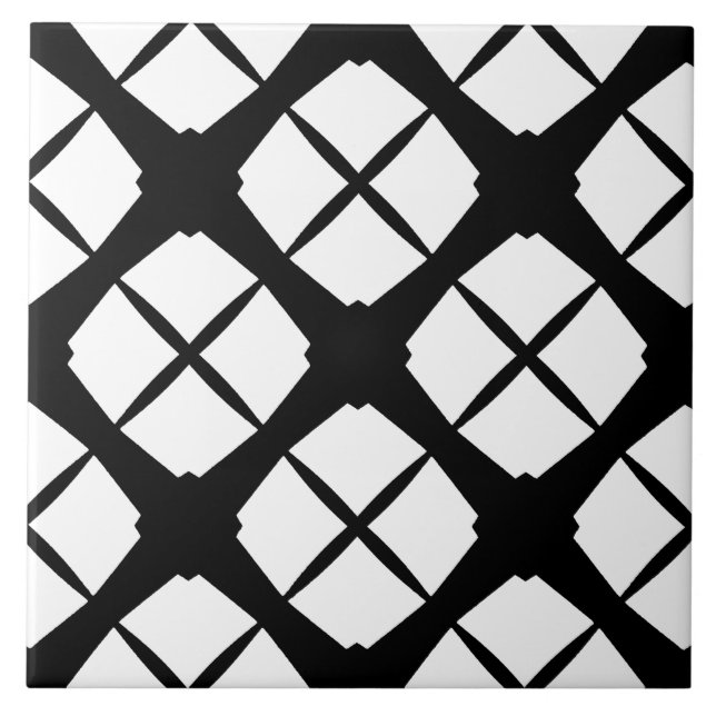 Black and White Urban Modern Diamond Pattern Tile (Front)