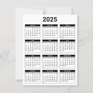 Black and White USA 2025 Yearly Calendar Flat Card