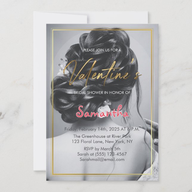Black and White Valentine Day Bridal Shower Party  Invitation (Front)