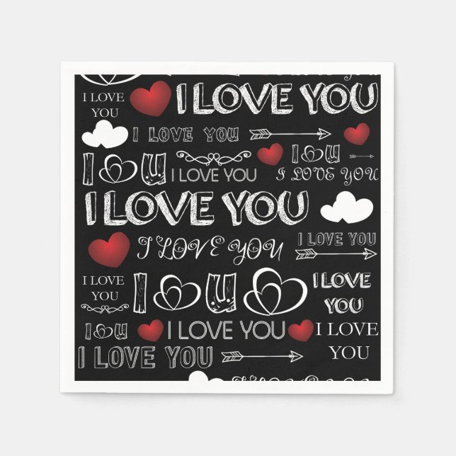 Black and White Valentine design Napkin (Front)