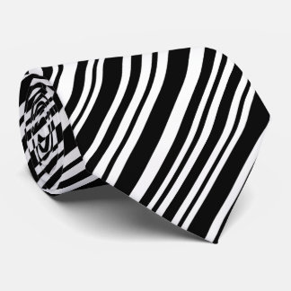 Black and White Various Width Striped Design Tie