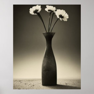 Black and white vase and flowers poster