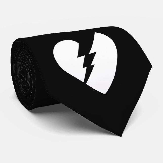 Black and White Vector Art Broken Heart Tie (Rolled)