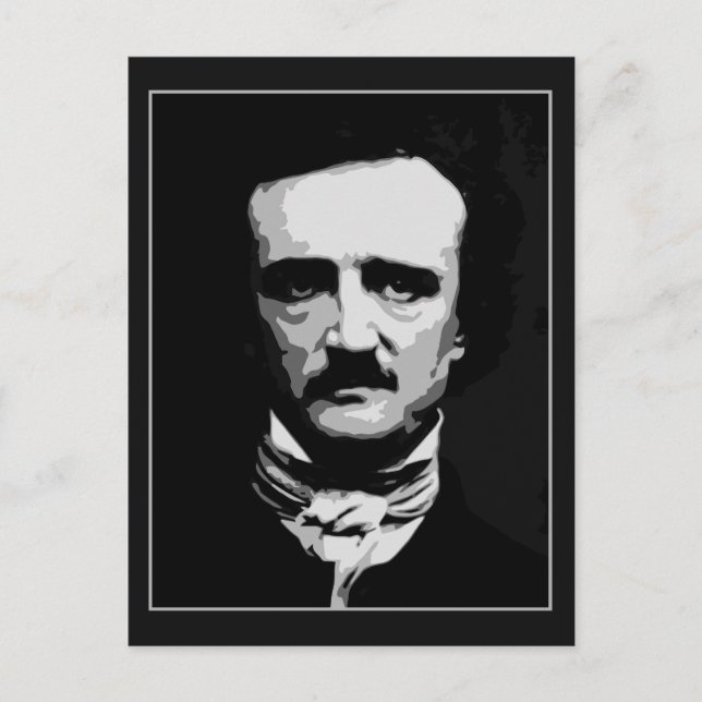 Black and white vector art, Edgar Allan Poe Postcard (Front)