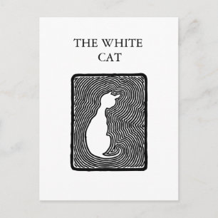 Black and white vector art The White Cat template Postcard
