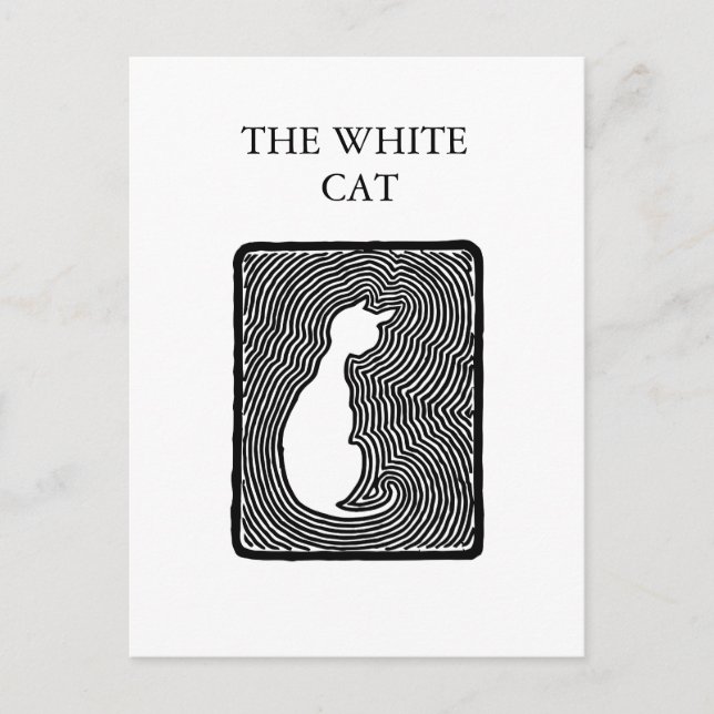 Black and white vector art The White Cat template Postcard (Front)