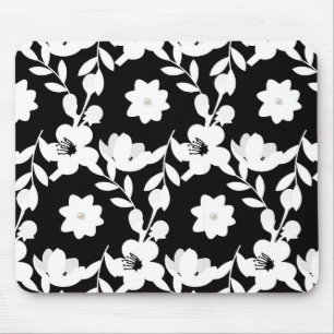 Black and white vector floral pattern mouse mat