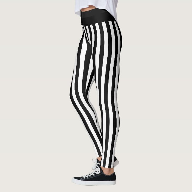 Black and White Vertical Stripe Halloween Costume Leggings (Left)
