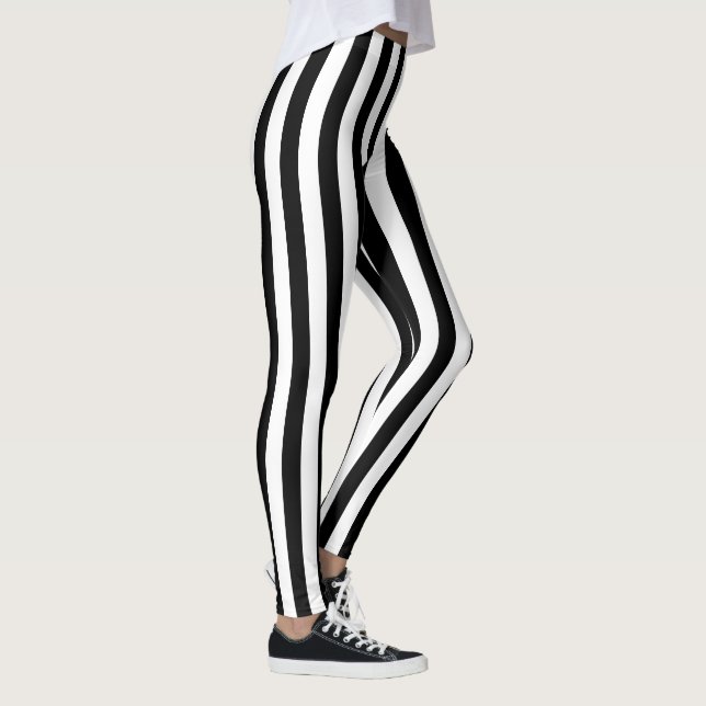Black And White Vertical Stripe Pattern Leggings (Right)