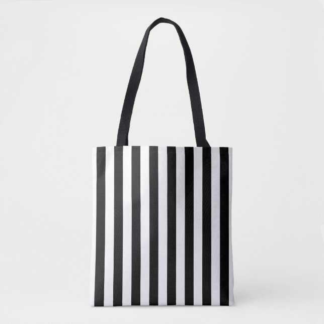 Black And White Vertical Stripe Tote Bag (Front)