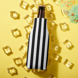 Black and White Vertical Stripes Bottle Cooler