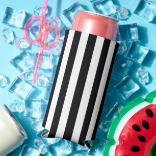 Black and White Vertical Stripes Seltzer Can Cooler