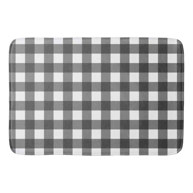 Black and White Vichy Print Gingham Pattern Bath Mat (Front)